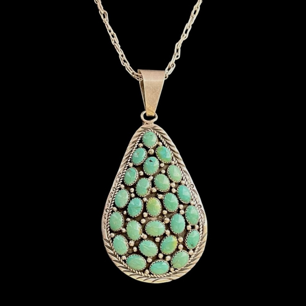 🔴SOLD🔴 Navajo Bobby Johnson large sterling silver turquoise cluster pendant - Picture 2 of 11